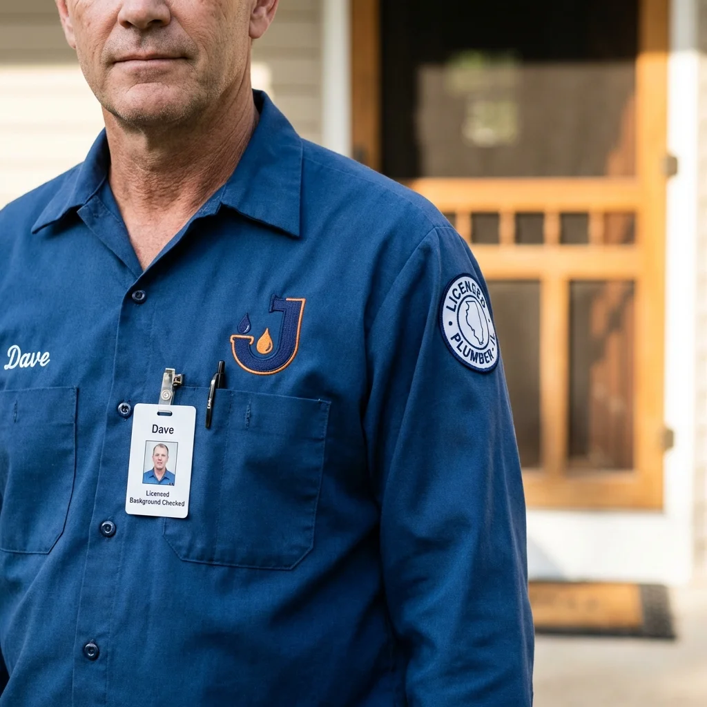 Licensed plumber showing ID badge in Danville, AL