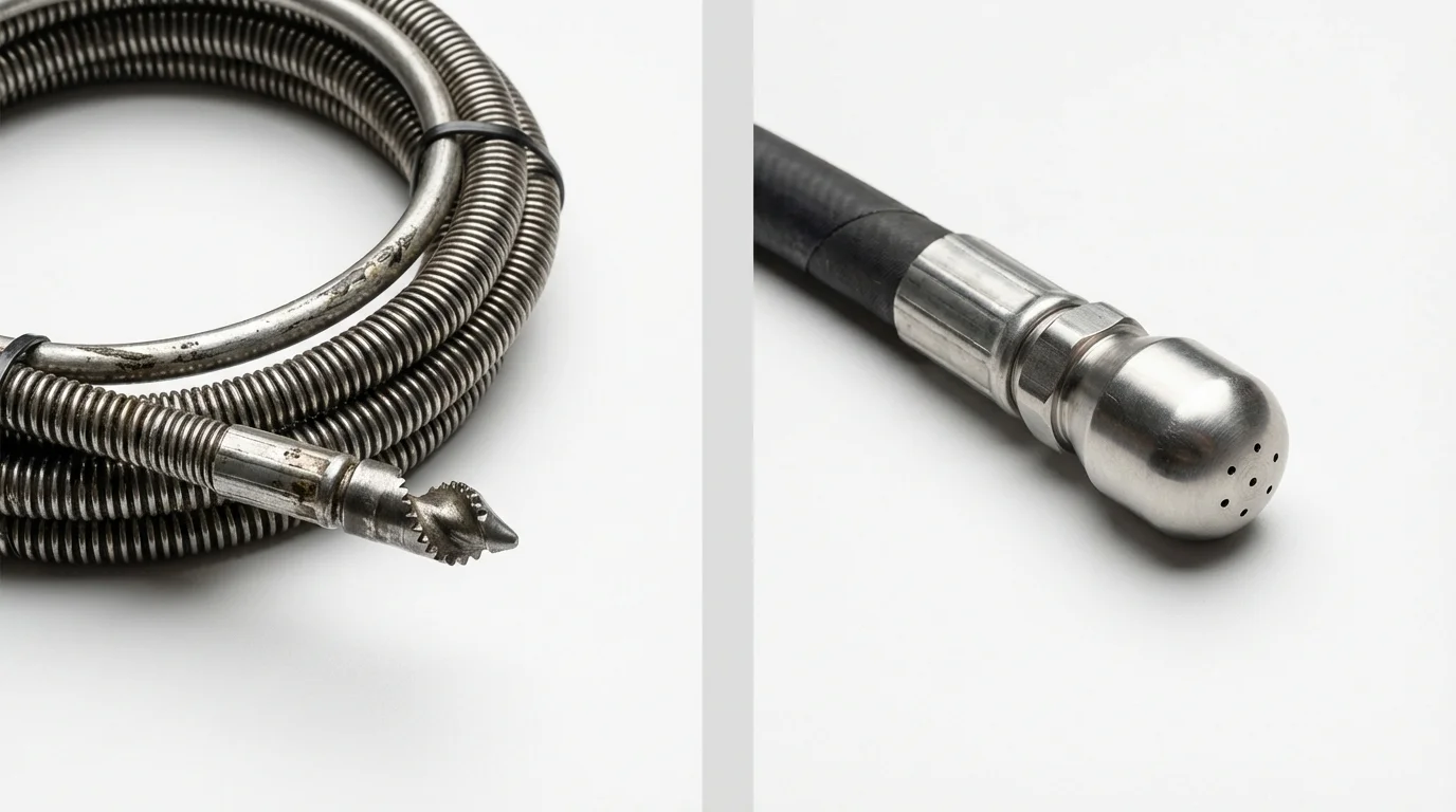 Drain snake cable and hydro jetting nozzle used for drain cleaning in Danville, AL