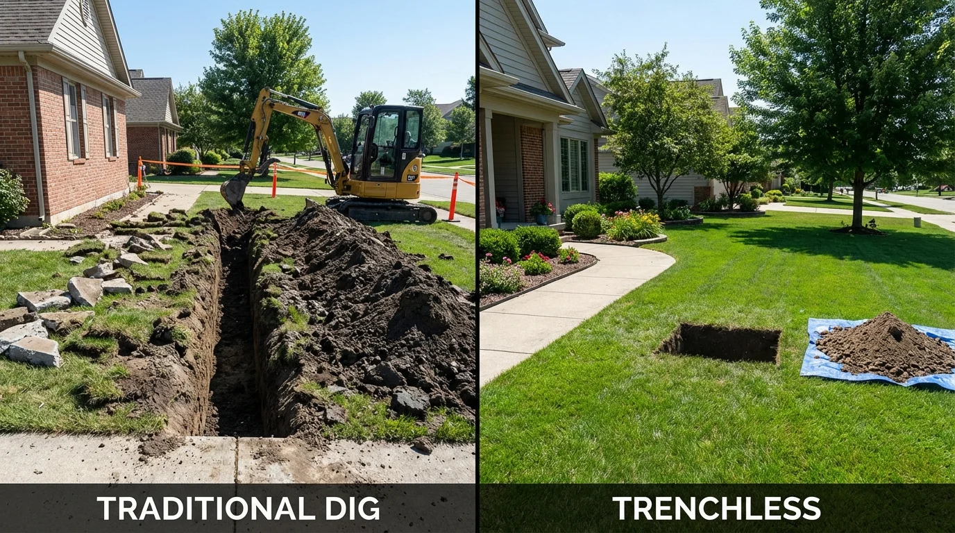 Trenchless sewer repair with minimal yard damage versus traditional excavation in Danville, AL